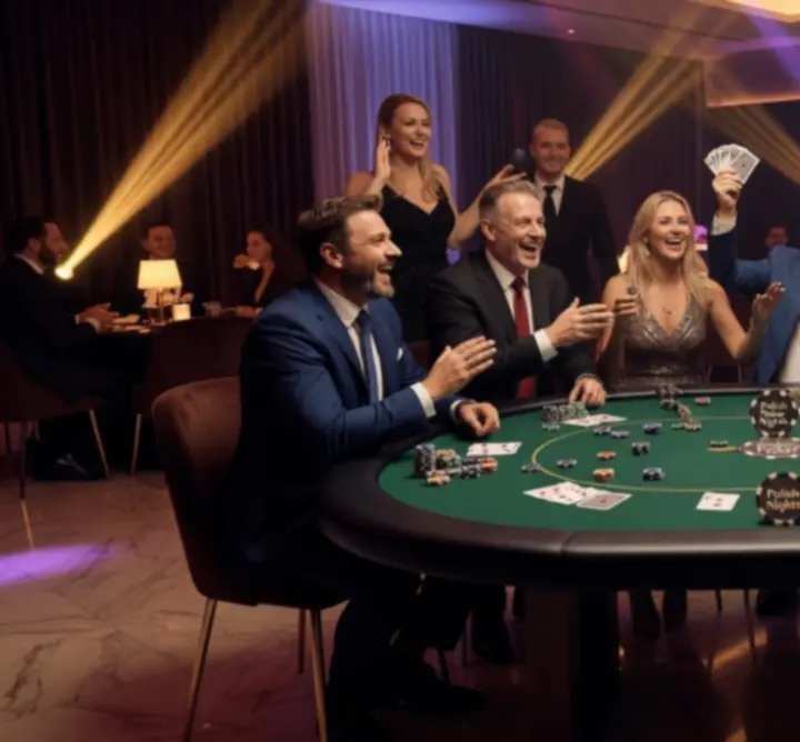 Uczestnicy wieczoru pokerowego przy stołach podczas eventu Meetoria Event